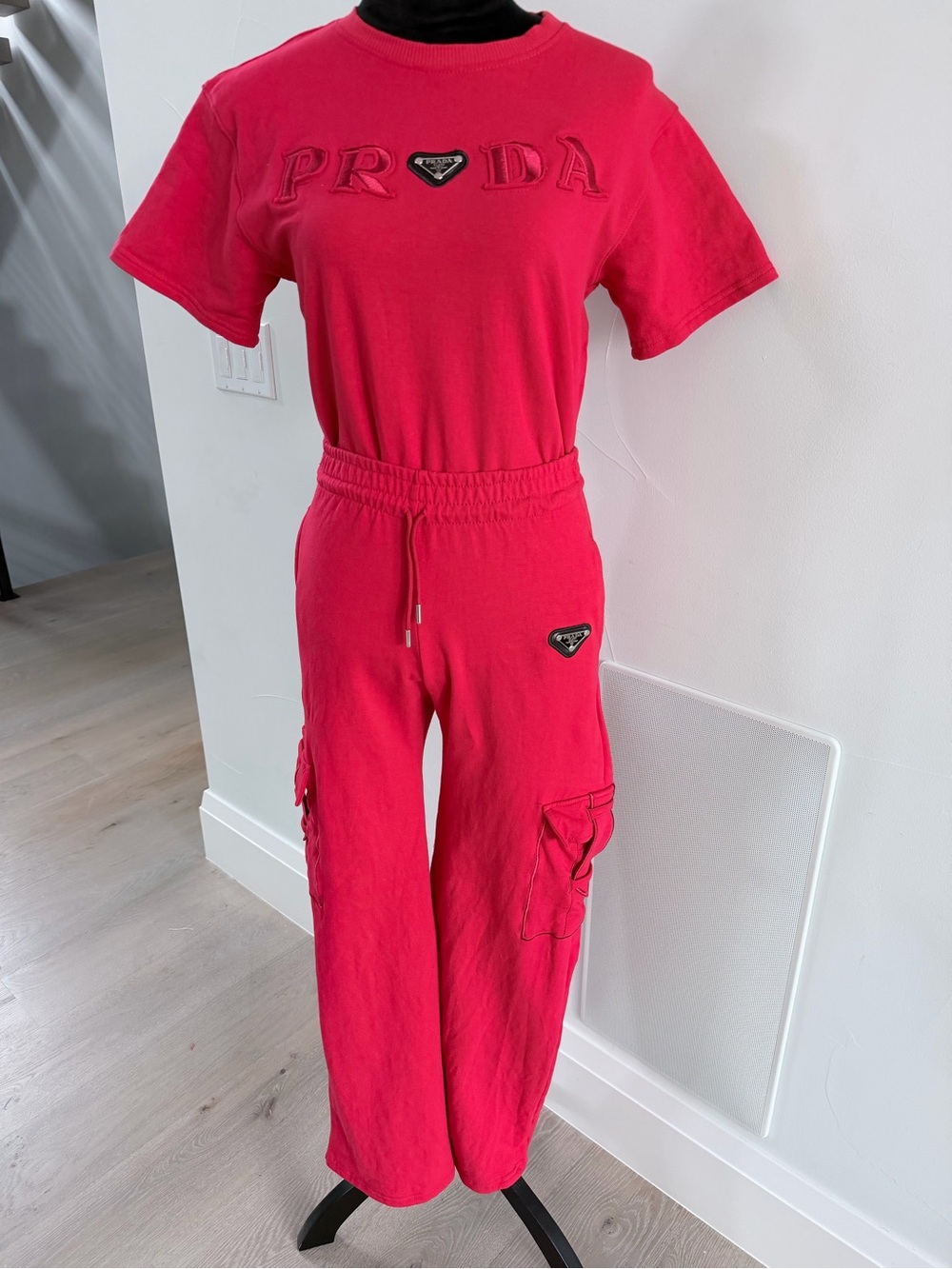 Women’s Red Cargo Sweatpants with Matching Tshirt size S/M
